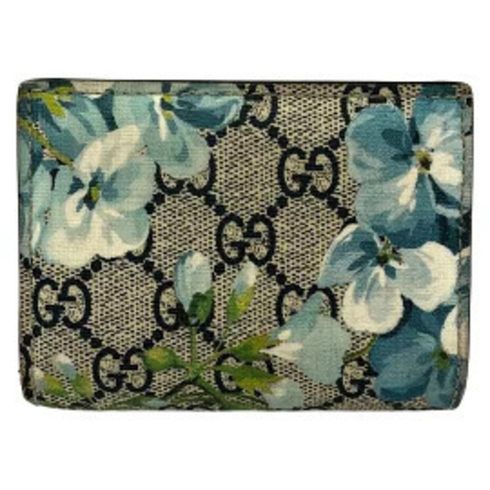 Gucci GG Blooms Bi fold Wallet Navy Blue x Ivory White Blue